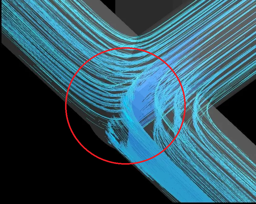 Curgerea materialului prîntr-o intersecție convențională cu un colț ascuțit